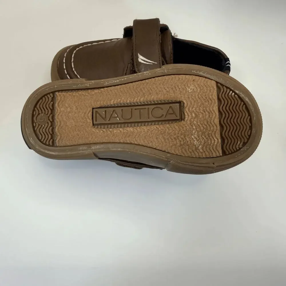 Nautica Toddler Boys Boat Shoes‎ Size 5 Brown Casual Walking Loafers Strap